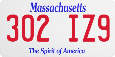 MA license plate 302IZ9