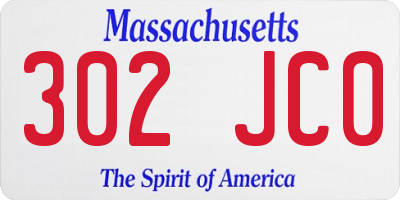 MA license plate 302JC0