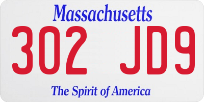 MA license plate 302JD9