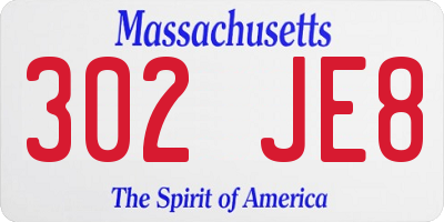 MA license plate 302JE8