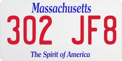 MA license plate 302JF8