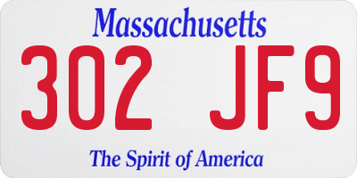MA license plate 302JF9