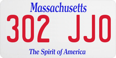 MA license plate 302JJ0