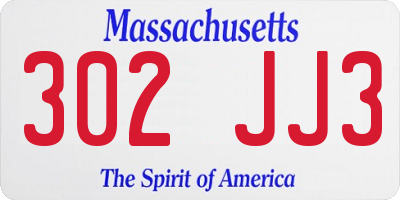MA license plate 302JJ3