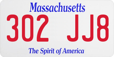MA license plate 302JJ8
