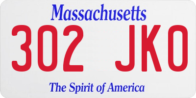 MA license plate 302JK0