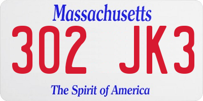 MA license plate 302JK3