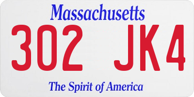 MA license plate 302JK4