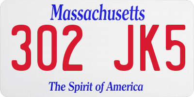 MA license plate 302JK5