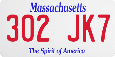 MA license plate 302JK7