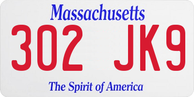 MA license plate 302JK9