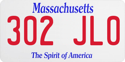 MA license plate 302JL0