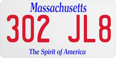 MA license plate 302JL8