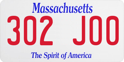 MA license plate 302JO0