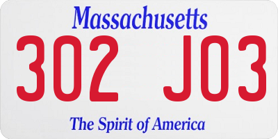 MA license plate 302JO3