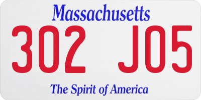 MA license plate 302JO5