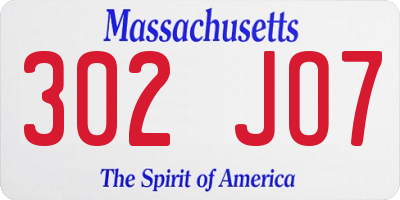 MA license plate 302JO7