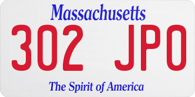 MA license plate 302JP0