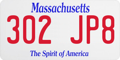 MA license plate 302JP8