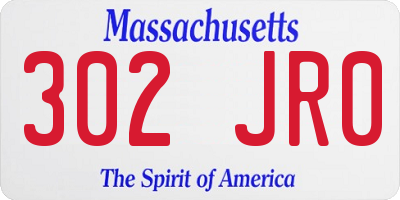 MA license plate 302JR0