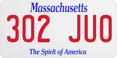 MA license plate 302JU0