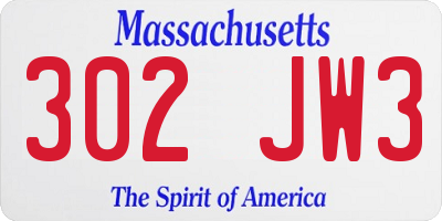 MA license plate 302JW3