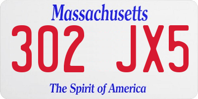 MA license plate 302JX5