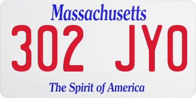 MA license plate 302JY0