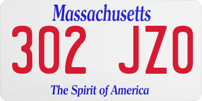 MA license plate 302JZ0
