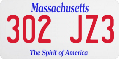 MA license plate 302JZ3