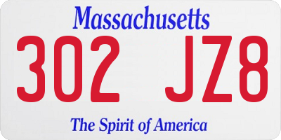 MA license plate 302JZ8