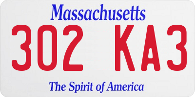 MA license plate 302KA3