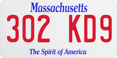 MA license plate 302KD9