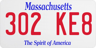 MA license plate 302KE8