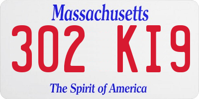 MA license plate 302KI9