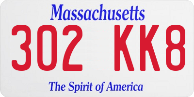 MA license plate 302KK8