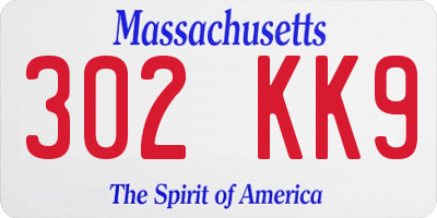 MA license plate 302KK9
