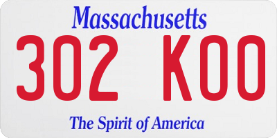 MA license plate 302KO0