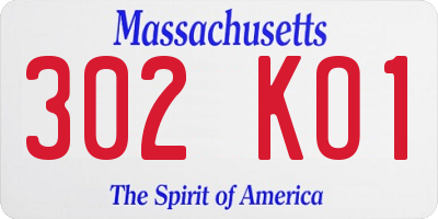 MA license plate 302KO1