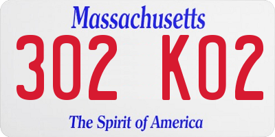 MA license plate 302KO2