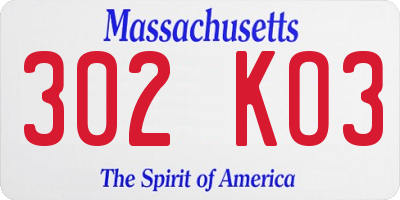 MA license plate 302KO3