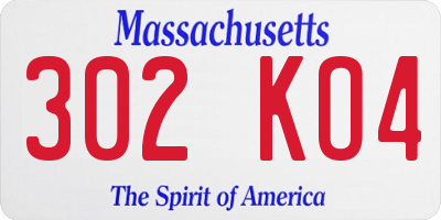 MA license plate 302KO4