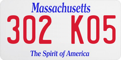 MA license plate 302KO5