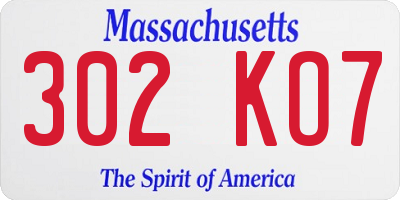 MA license plate 302KO7