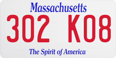 MA license plate 302KO8