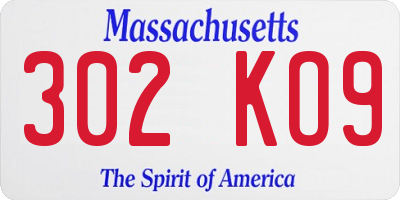 MA license plate 302KO9