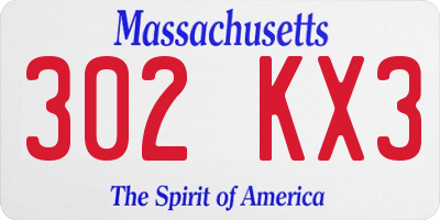 MA license plate 302KX3