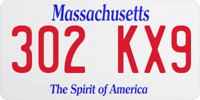 MA license plate 302KX9