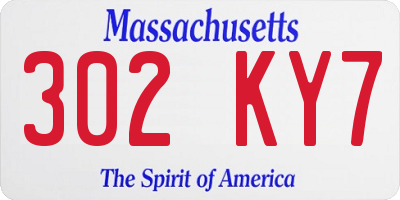 MA license plate 302KY7