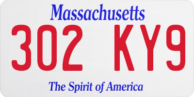 MA license plate 302KY9